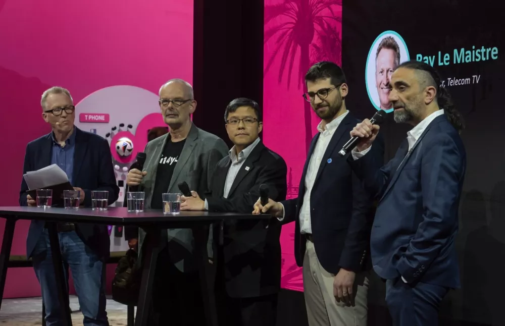 Panel at Deutsche Telekom with Ray LeMaistre, Andreas Gladisch, Ian Wong, Jonas Charaf, and Ada Akman.